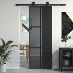 vidaXL Puerta corredera vidrio templado y aluminio negra 76x205 cm