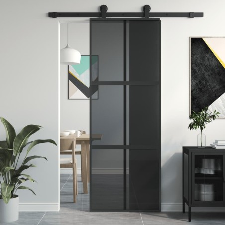 vidaXL Puerta corredera vidrio templado y aluminio negra 76x205 cm