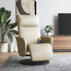 vidaXL Sillón reclinable masaje con reposapiés cuero sintético crema