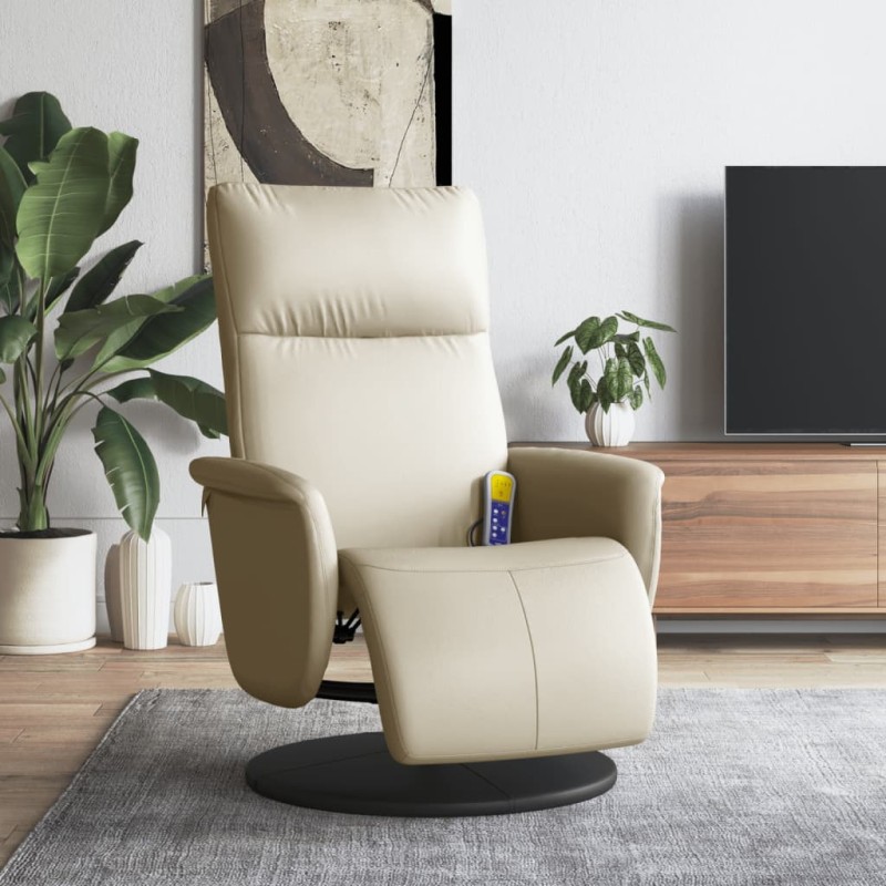 vidaXL Sillón reclinable masaje con reposapiés cuero sintético crema vidaXL Sillón reclinable masaje con reposapiés cuero sintético crema