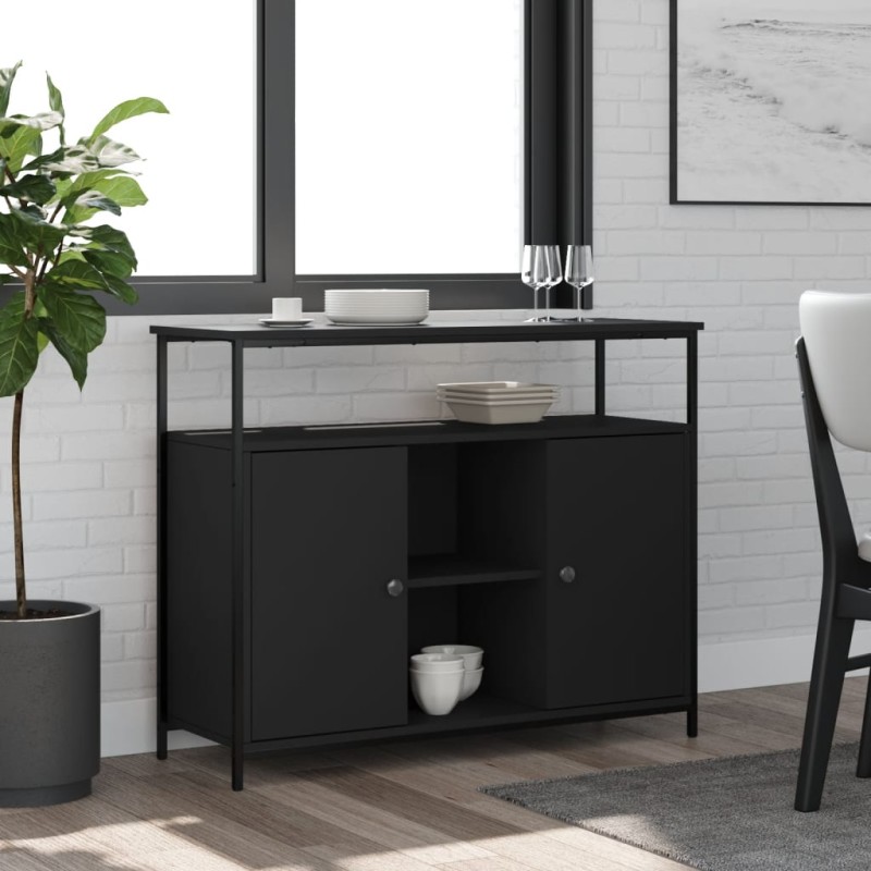 vidaXL Aparador de madera de ingeniería negro 100x35x80 cm vidaXL Aparador de madera de ingeniería negro 100x35x80 cm