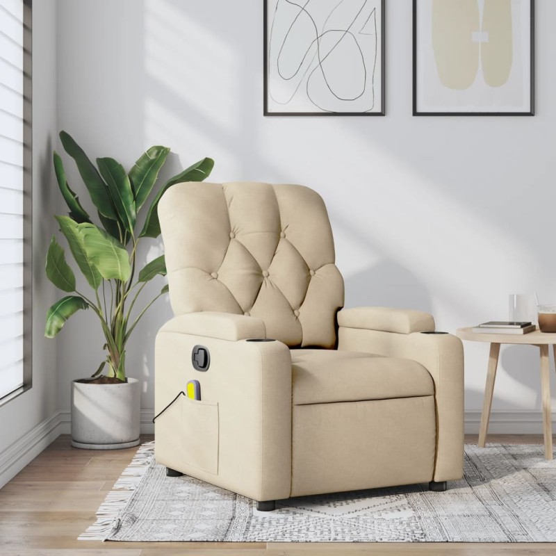 vidaXL Sillón de masaje reclinable de tela crema vidaXL Sillón de masaje reclinable de tela crema