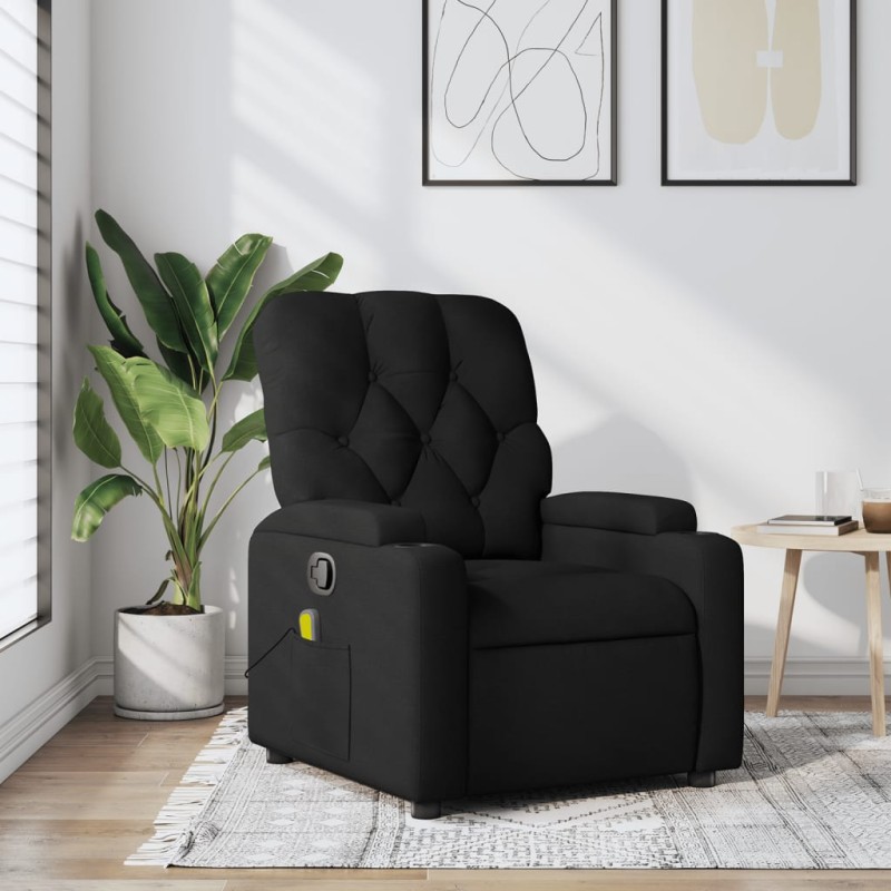 vidaXL Sillón reclinable de masaje de tela negro