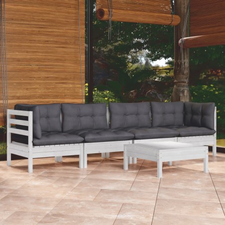 vidaXL Muebles de jardín 5 pzas con cojines madera maciza de pino
