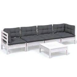 vidaXL Muebles de jardín 5 pzas con cojines madera maciza de pino