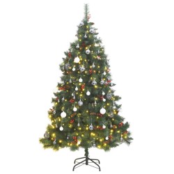 vidaXL Árbol de Navidad artificial con bisagras 300 LED y bolas 210 cm