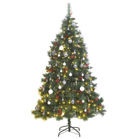 vidaXL Árbol de Navidad artificial con bisagras 300 LED y bolas 210 cm