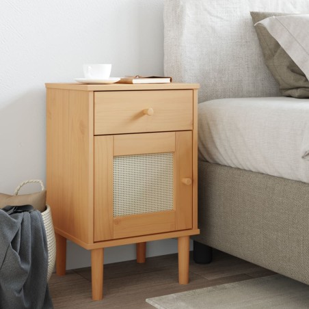 vidaXL Mesita noche SENJA aspecto ratán madera pino marrón 40x35x65 cm