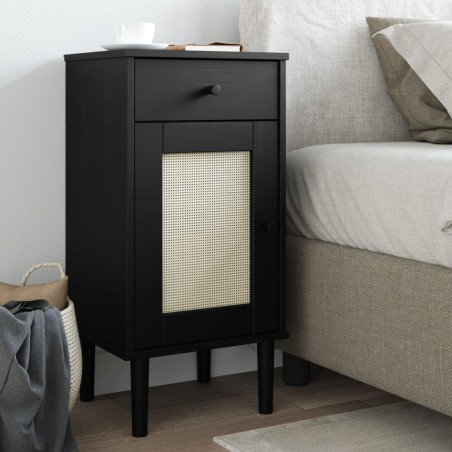 vidaXL Mesita noche SENJA aspecto ratán madera pino negro 40x35x80 cm