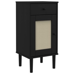 vidaXL Mesita noche SENJA aspecto ratán madera pino negro 40x35x80 cm