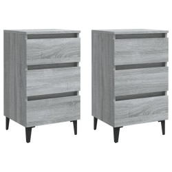 vidaXL Mesitas de noche 2 uds con patas metal gris Sonoma 40x35x69 cm
