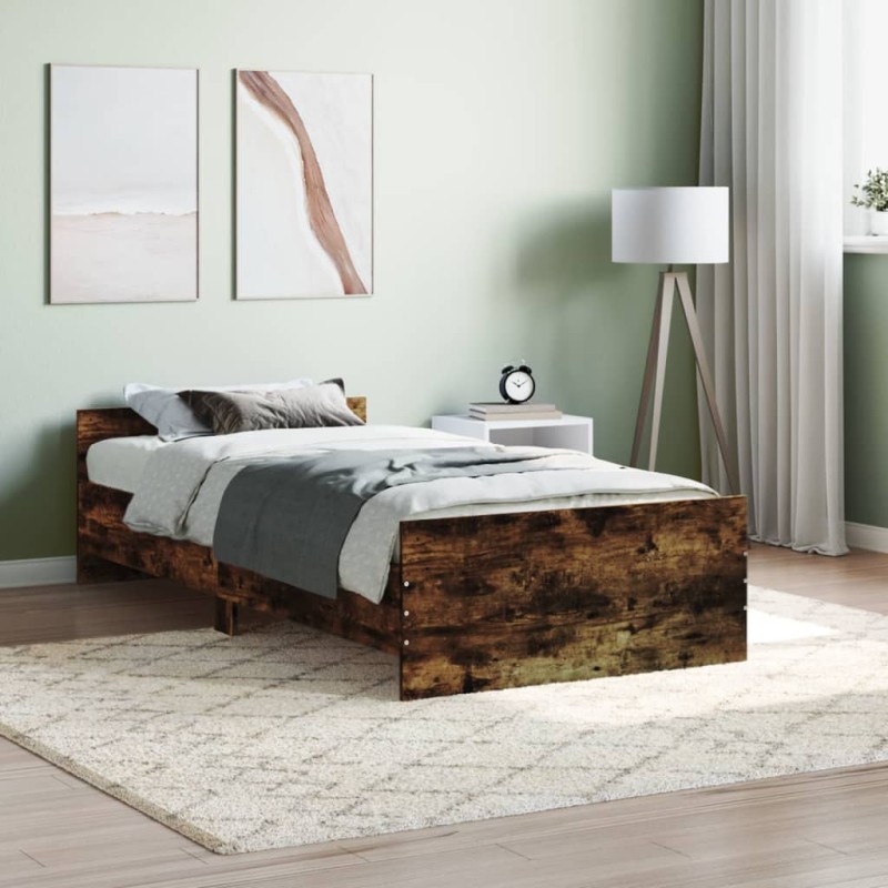 vidaXL Estructura de cama madera contrachapada roble humo 100x200 cm vidaXL Estructura de cama madera contrachapada roble humo 100x200 cm