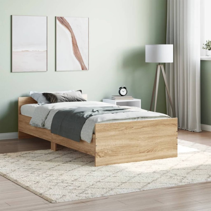 vidaXL Estructura de cama madera contrachapada roble Sonoma 90x190 cm vidaXL Estructura de cama madera contrachapada roble Sonoma 90x190 cm