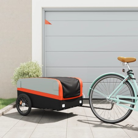 vidaXL Remolque para bicicleta hierro negro y naranja 45 kg