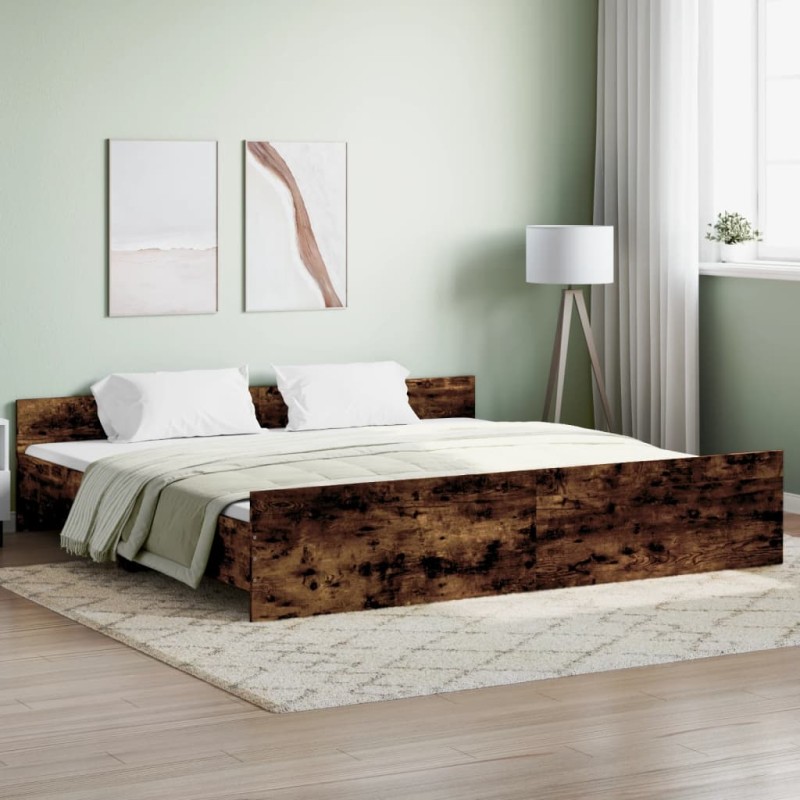 vidaXL Estructura de cama con cabecero piecero roble ahumado 200x200cm vidaXL Estructura de cama con cabecero piecero roble ahumado 200x200cm