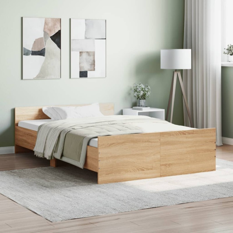 vidaXL Estructura de cama con cabecero piecero roble Sonoma 120x190 cm vidaXL Estructura de cama con cabecero piecero roble Sonoma 120x190 cm