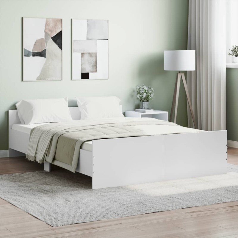 vidaXL Estructura de cama con cabecero piecero blanco 135x190 cm vidaXL Estructura de cama con cabecero piecero blanco 135x190 cm