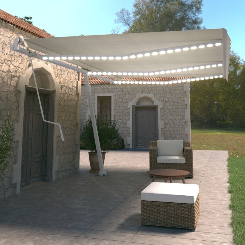 vidaXL Toldo automático con LED sensor de viento crema 600x350 cm vidaXL Toldo automático con LED sensor de viento crema 600x350 cm