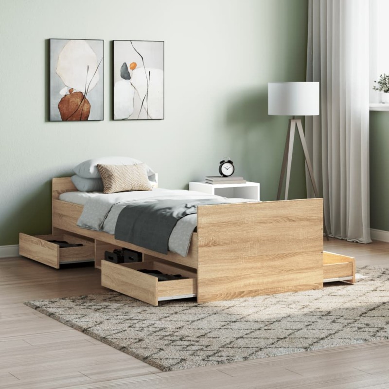 vidaXL Estructura de cama con cabecero piecero roble Sonoma 75x190 cm vidaXL Estructura de cama con cabecero piecero roble Sonoma 75x190 cm