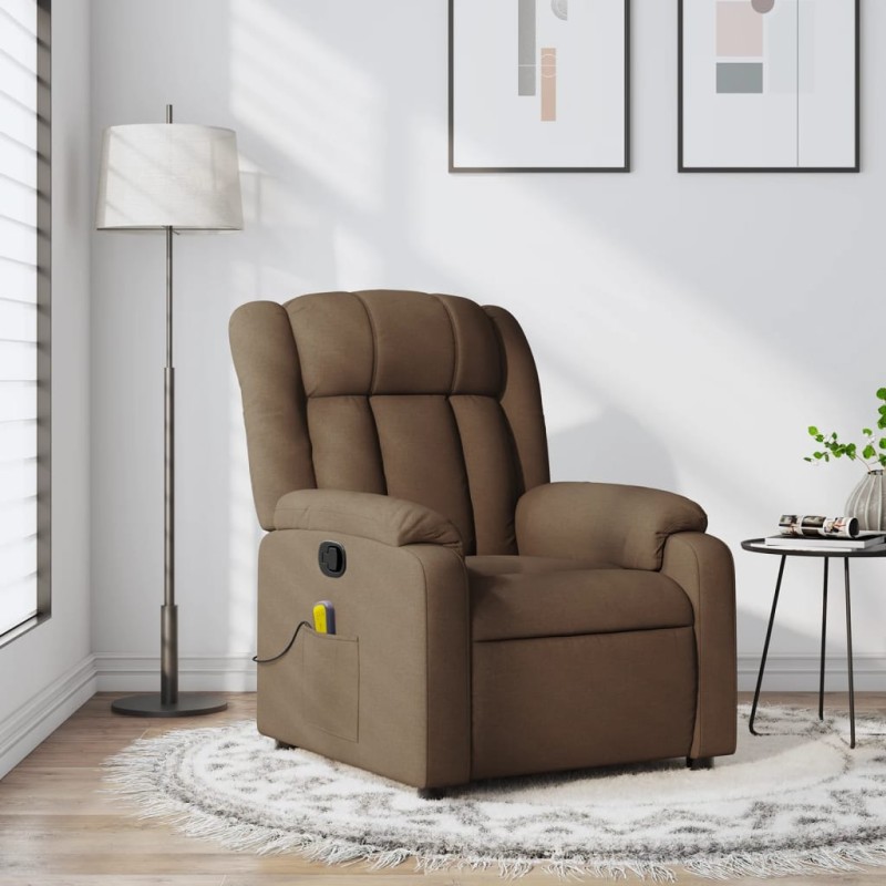vidaXL Sillón reclinable con masaje de tela marrón vidaXL Sillón reclinable con masaje de tela marrón