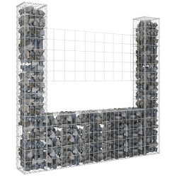 vidaXL Cesta de gaviones forma de U 2 postes de hierro 140x20x150 cm