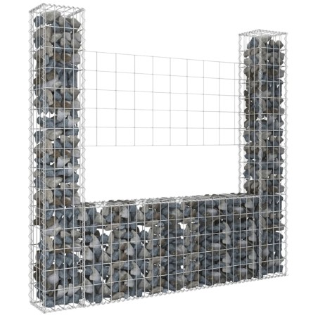 vidaXL Cesta de gaviones forma de U 2 postes de hierro 140x20x150 cm