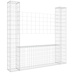 vidaXL Cesta de gaviones forma de U 2 postes de hierro 140x20x150 cm