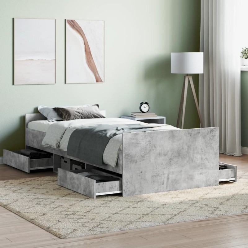 vidaXL Estructura de cama con cabecero piecero gris hormigón 90x200cm vidaXL Estructura de cama con cabecero piecero gris hormigón 90x200cm