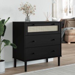 vidaXL Cómoda SENJA aspecto ratán madera maciza pino negro 80x40x80cm