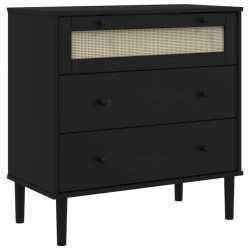 vidaXL Cómoda SENJA aspecto ratán madera maciza pino negro 80x40x80cm