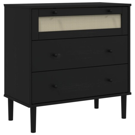 vidaXL Cómoda SENJA aspecto ratán madera maciza pino negro 80x40x80cm