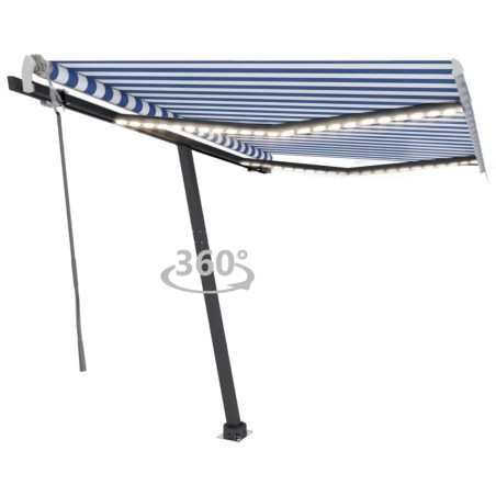 vidaXL Toldo manual retráctil con LED azul y blanco 300x250 cm