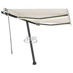 vidaXL Toldo retráctil manual con LED color crema 350x250 cm