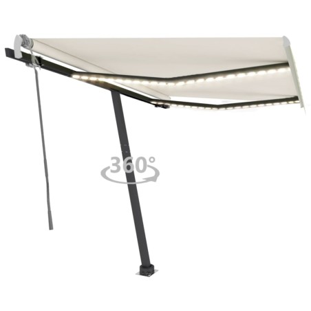 vidaXL Toldo retráctil manual con LED color crema 350x250 cm