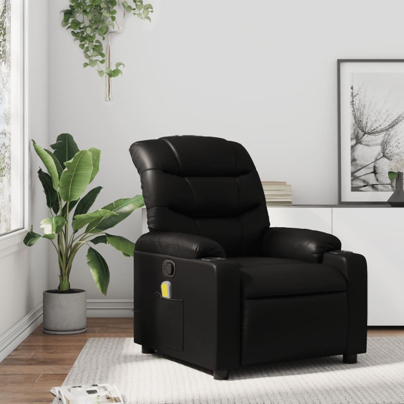 vidaXL Sillón de masaje reclinable cuero sintético negro