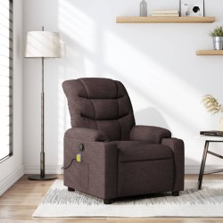 vidaXL Sillón de masaje reclinable de tela marrón oscuro