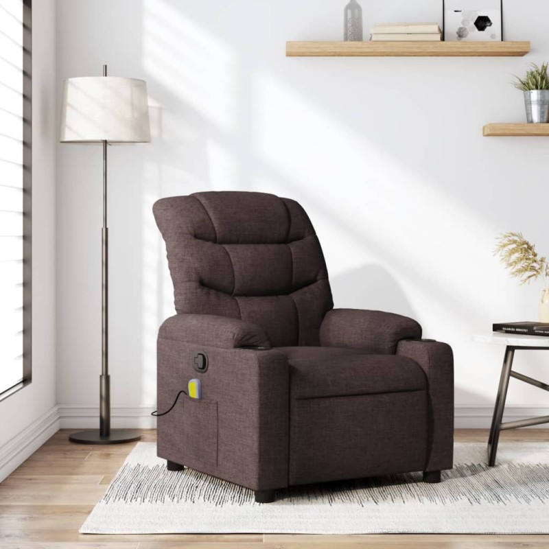 vidaXL Sillón de masaje reclinable de tela marrón oscuro vidaXL Sillón de masaje reclinable de tela marrón oscuro
