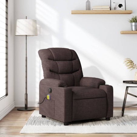 vidaXL Sillón de masaje reclinable de tela marrón oscuro
