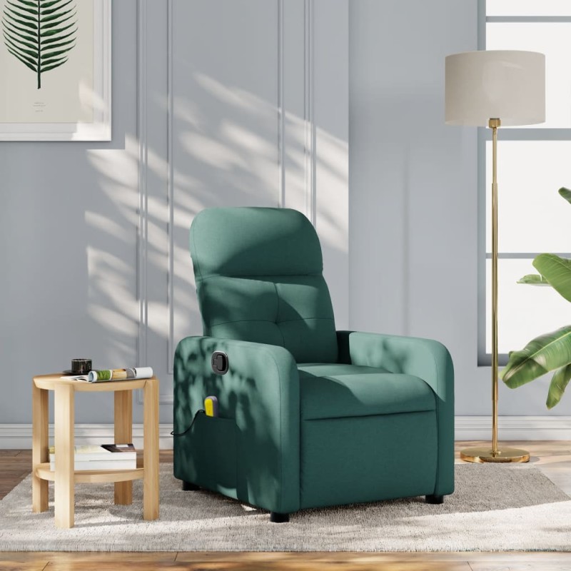 vidaXL Sillón de masaje reclinable de tela verde oscuro vidaXL Sillón de masaje reclinable de tela verde oscuro