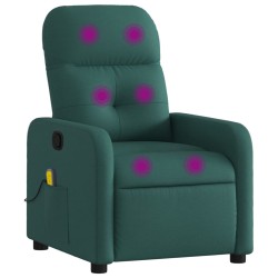vidaXL Sillón de masaje reclinable de tela verde oscuro