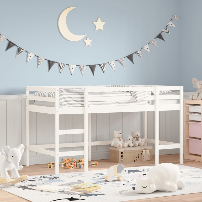 vidaXL Cama alta de niños escalera madera maciza pino blanco 90x200 cm vidaXL Cama alta de niños escalera madera maciza pino blanco 90x200 cm