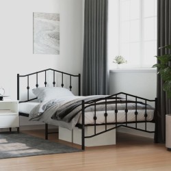 vidaXL Estructura de cama con cabecero y estribo metal negro 107x203cm