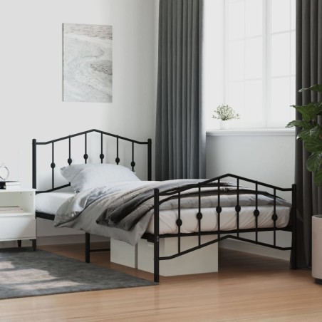 vidaXL Estructura de cama con cabecero y estribo metal negro 107x203cm