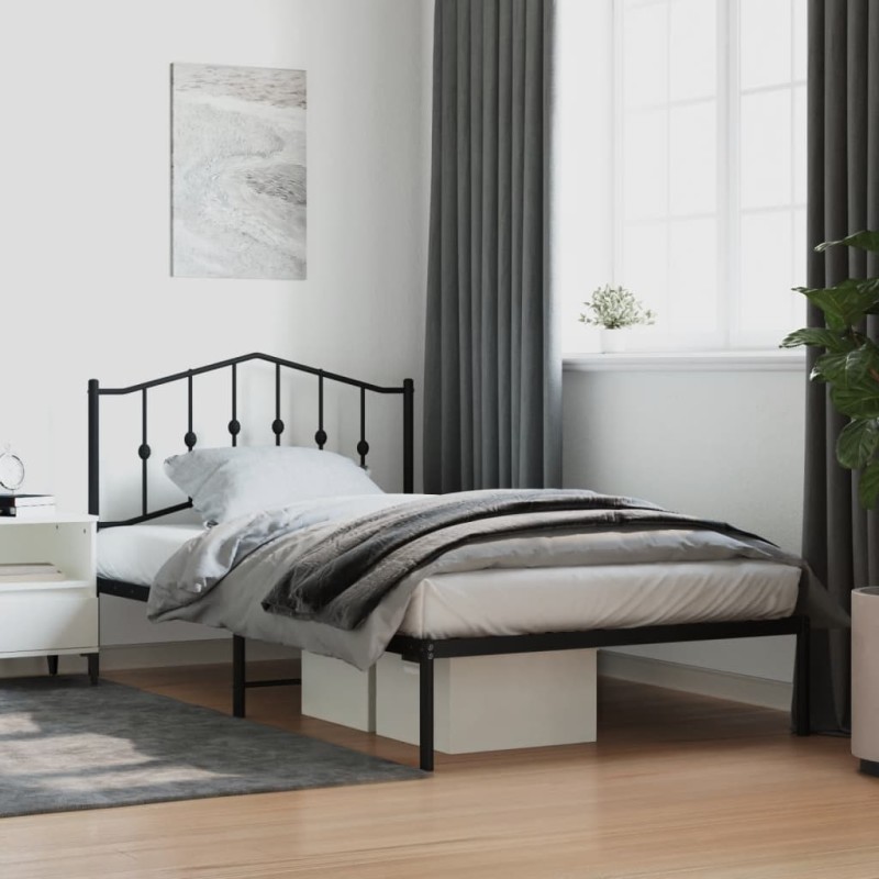 vidaXL Estructura de cama con cabecero metal negro 107x203 cm vidaXL Estructura de cama con cabecero metal negro 107x203 cm