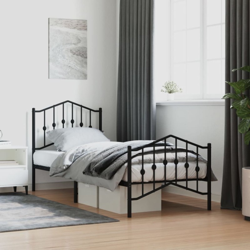 vidaXL Estructura de cama con cabecero y estribo metal negro 80x200 cm vidaXL Estructura de cama con cabecero y estribo metal negro 80x200 cm