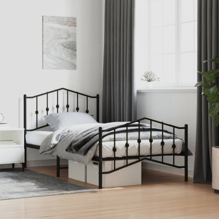 vidaXL Estructura de cama con cabecero y estribo metal negro 100x190cm
