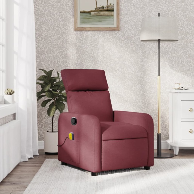 vidaXL Sillón de masaje reclinable de tela color vino tinto vidaXL Sillón de masaje reclinable de tela color vino tinto
