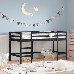 vidaXL Cama alta de niños escalera madera maciza pino negra 90x190 cm