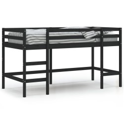 vidaXL Cama alta de niños escalera madera maciza pino negra 90x190 cm