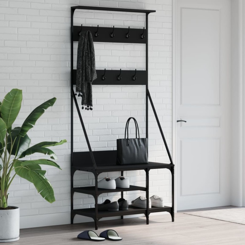 vidaXL Perchero con zapatero negro 80x40x184 cm vidaXL Perchero con zapatero negro 80x40x184 cm